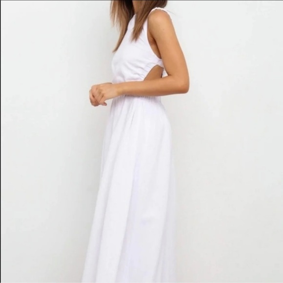 Petal & Pup White Esther Linen/Cotton Blend A-line Open Back Midi Dress 0US - Picture 6 of 9